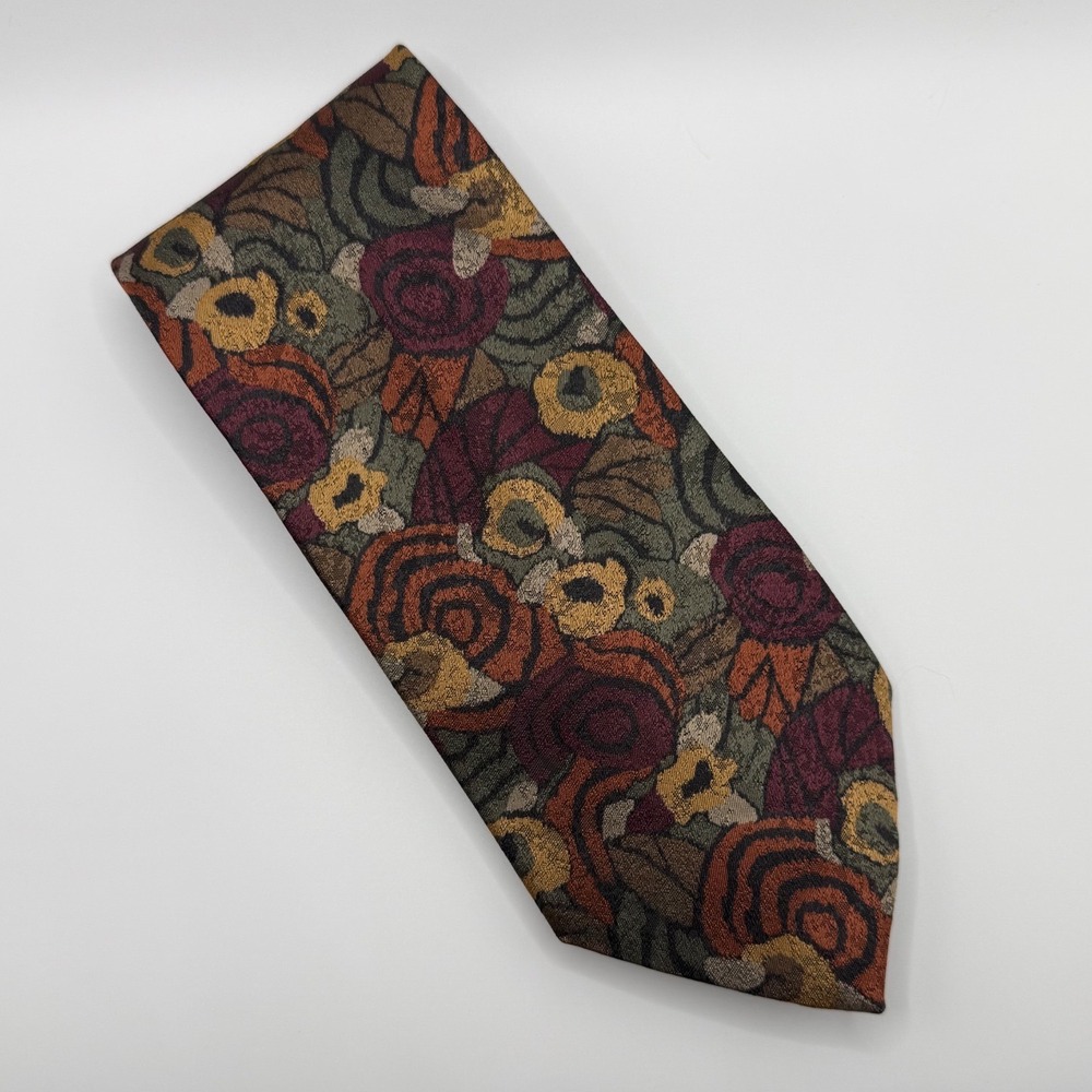 Christian Dior Necktie OS Vintage Abstract Floral Earthy Retro 90s Academic Tie